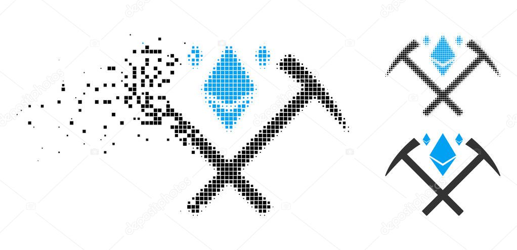 Dissolved Dot Halftone Ethereum Crystal Mining Hammers Icon
