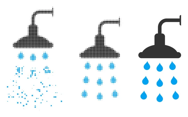 Fractured Pixelated halvton dusch ikonen — Stock vektor