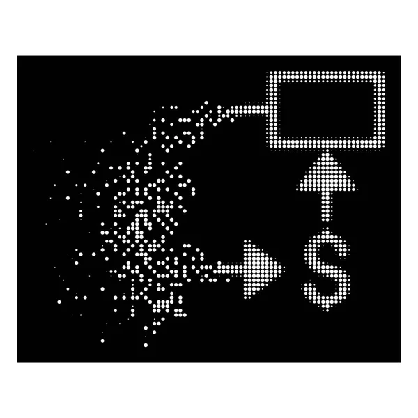 White Broken ikona przepływ wykres Dolar Funt Pixelated półtonów — Wektor stockowy