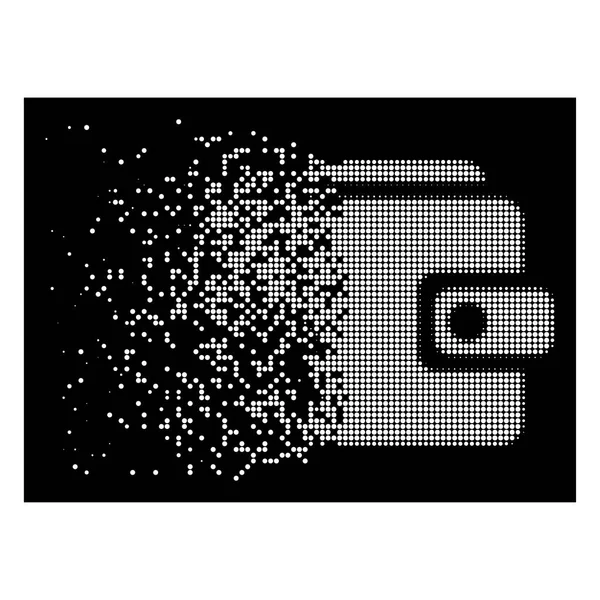 Weiße gebrochene Pixel-Halfone-Bitcoin-Brieftasche Symbol — Stockvektor