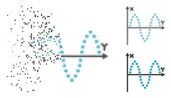 Toz piksel noktalı resim Sinusoid Arsa simgesi — Stok Vektör
