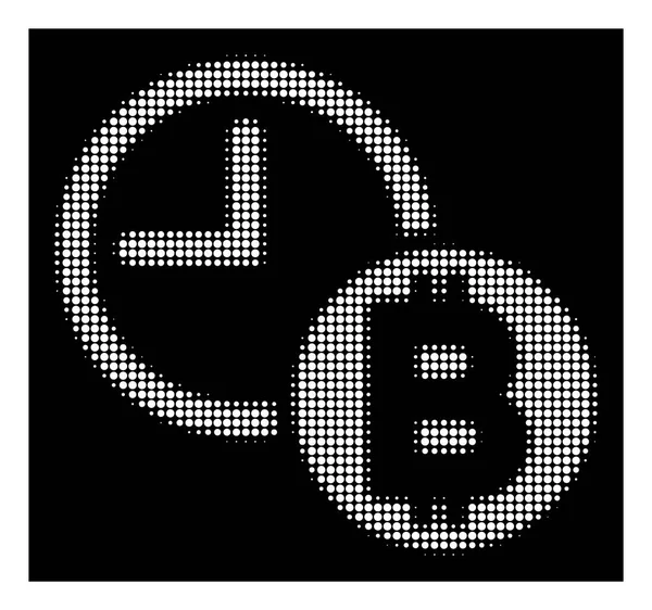 Icono blanco de reloj de crédito Bitcoin de medio tono — Vector de stock