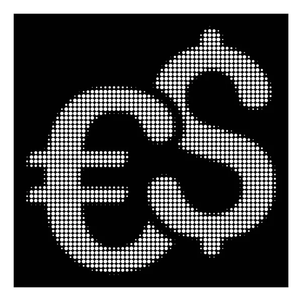 Witte Halftone Euro en Dollar munt pictogram — Stockvector