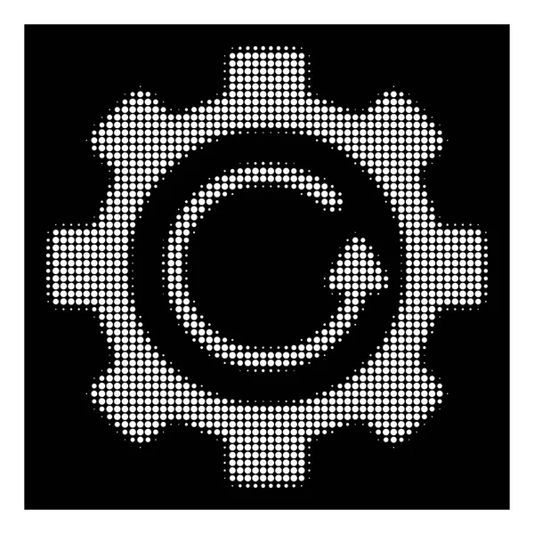 Icono de dirección de rotación de engranajes de medio tono blanco — Archivo Imágenes Vectoriales