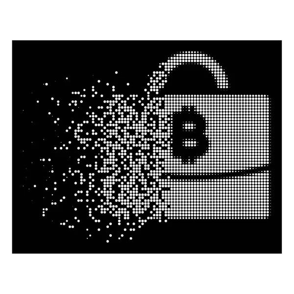 Bílé rozbité tečkovaný polotónů Bitcoin účetního případu ikona — Stockový vektor