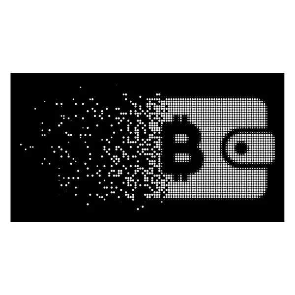 Bright sönderfallande Pixelated halvton Bitcoin påse ikonen — Stock vektor