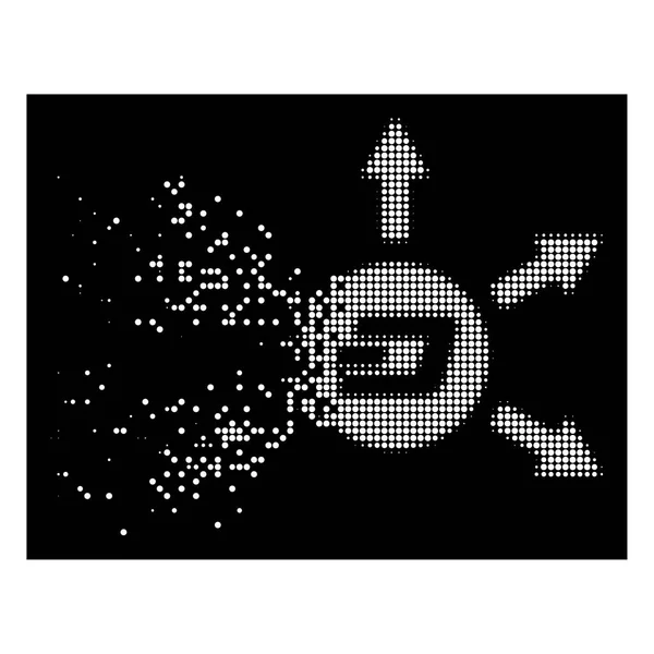 Brillante dispersa Pixelated Halftone Dash Coin Payout Flechas icono — Archivo Imágenes Vectoriales