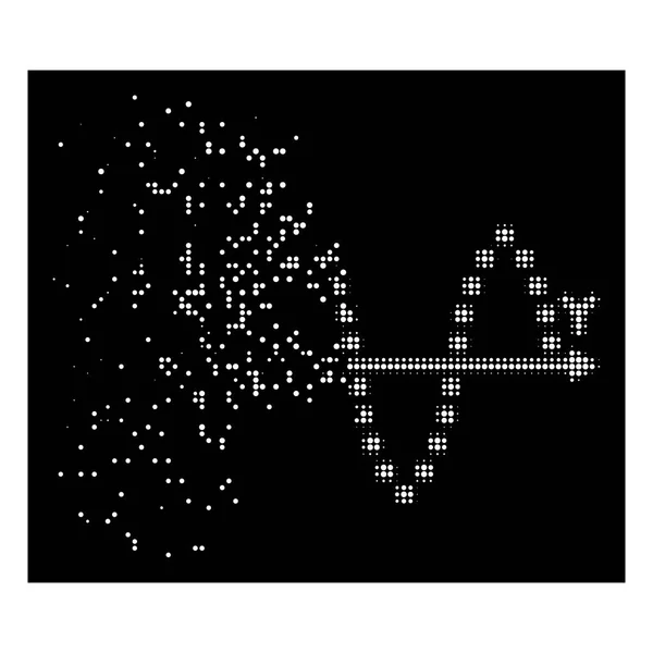 White Decomposed Pixelated Halftone Sinusoid Plot Icon