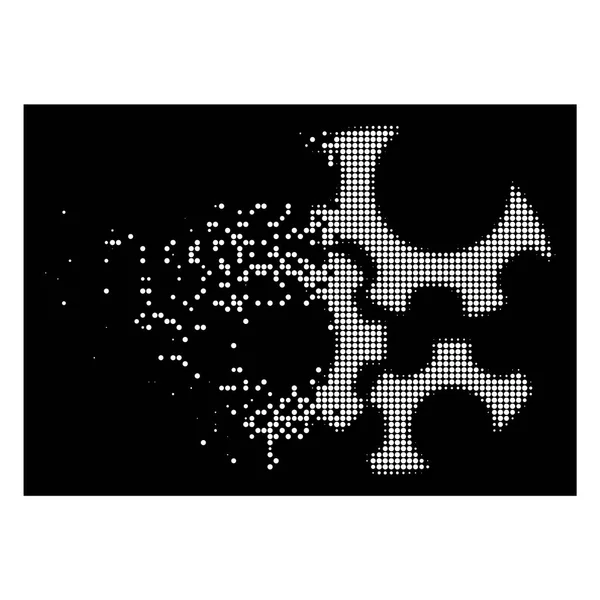 Icono de engranajes de mecánica pixelada fragmentada brillante — Vector de stock