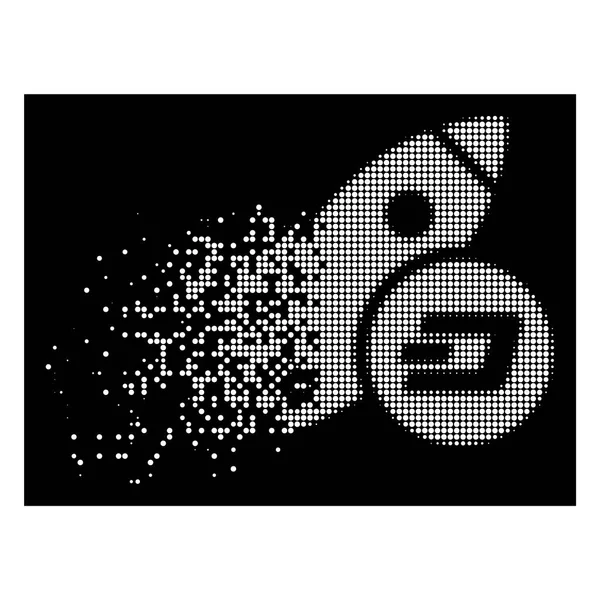 Lumineux fragmenté pointillé demi-ton Dash Rocket Icône — Image vectorielle