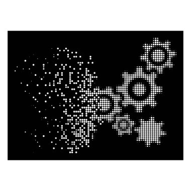 Bright Dissolved Dot Halftone Gears Mechanism Icon clipart