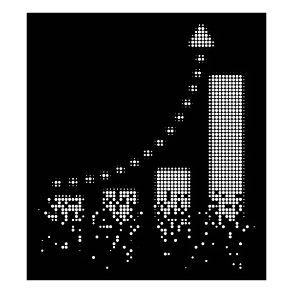 Gráfico de barras de medio tono descompuesto blanco Icono de tendencia positiva — Archivo Imágenes Vectoriales