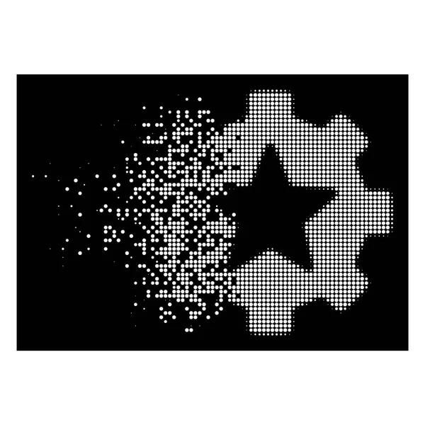Blanco Destructed Pixelated Halftone Star Favoritos Opciones Icono de engranaje — Archivo Imágenes Vectoriales