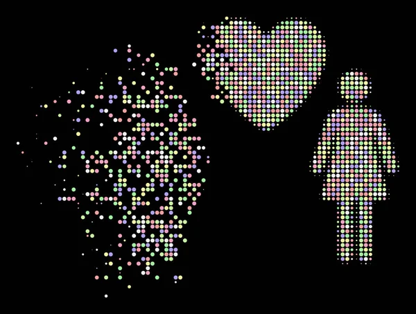 Bright Fragmented Dotted Halftone Lesbi Love Pair Icon - Stok Vektor