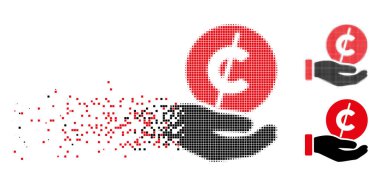 Destructed Pixelated Halftone Coin Micropayment Hand Icon clipart