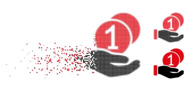 Piksel yarı ton madeni para ödeme el simgesi dağılmakta