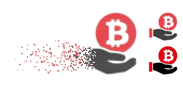 Fraturado Pixel meio-tom Bitcoin moeda pagamento mão ícone —  Vetores de Stock