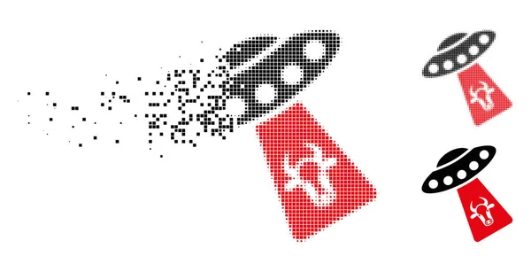 Shredded Dotted Halftone Cow Abduction Icon — Stock Vector