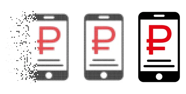 Sciogliere Pixelated Mezzo tono Rublo Icona di pagamento mobile — Vettoriale Stock
