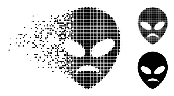 Pixel danificado meio-tom triste ícone de cabeça alienígena —  Vetores de Stock