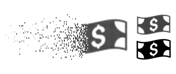 Demi-teinte Dot cassé agitant icône billet Dollar — Image vectorielle
