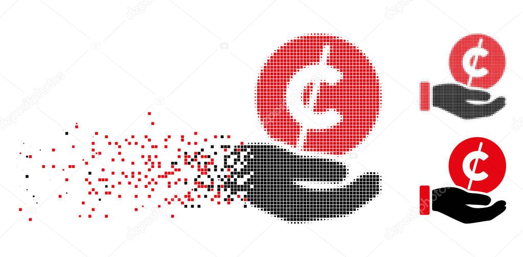 Destructed Pixelated Halftone Coin Micropayment Hand Icon