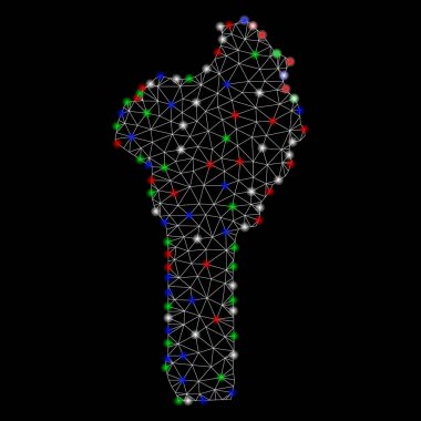 Işık Spotlar ile parlak Mesh tel çerçeve Benin Haritası