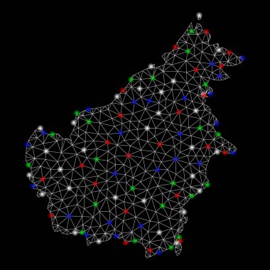 Parlak Mesh karkas Borneo Adası Haritası ile Flash Spotlar