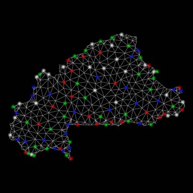 Flash Spotlar ile parlak Mesh karkas Burkina Faso Haritası