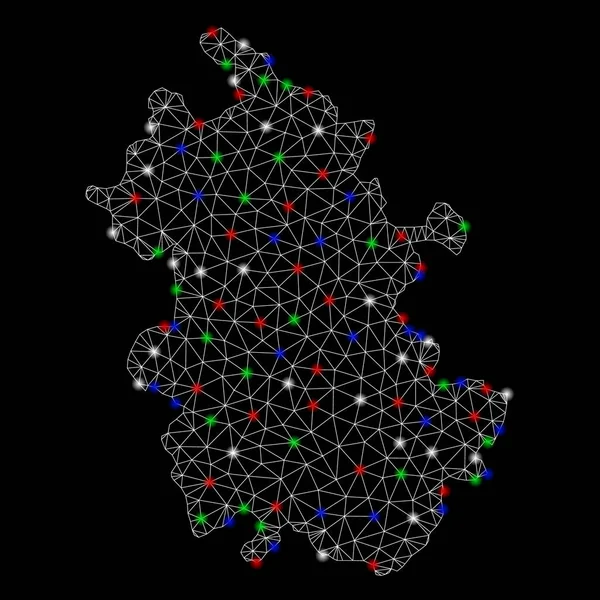 Rám s lesklou Mřížovinou mapa provincie Anhui s body Flash — Stockový vektor