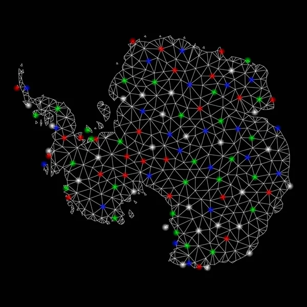 Flash Spotlar ile parlak Mesh karkas Antarktika Haritası — Stok Vektör