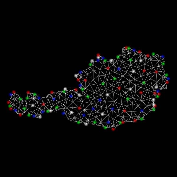 明るいメッシュのカーカスオーストリアの地図ライトスポット — ストックベクタ