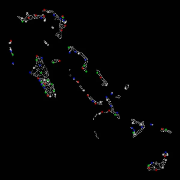 Bright Mesh Wire Frame Bahamas Islands Map with Light Spots - Stok Vektor