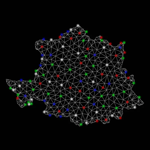 Mapa de la provincia de Cáceres 2D de malla brillante con puntos de llamarada — Vector de stock