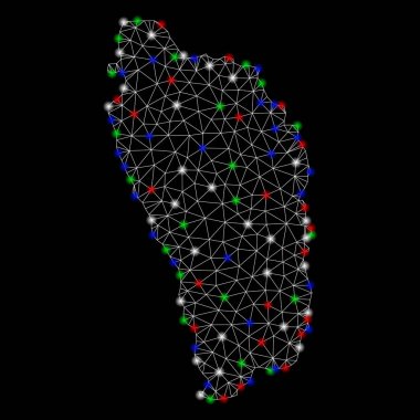 Parlama Spotlar ile parlak kafes ağ Dominika Adası Haritası