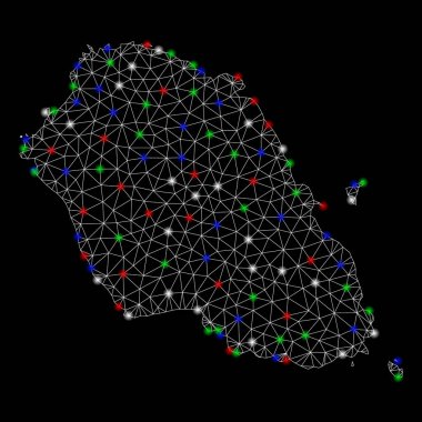 Parlak kafes tel çerçeve Graciosa Adası Haritası ile Işık spotları