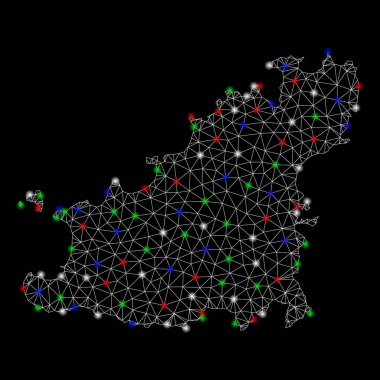 Parlak kafes tel çerçeve Guernsey Island Haritası ile Flash Spotlar