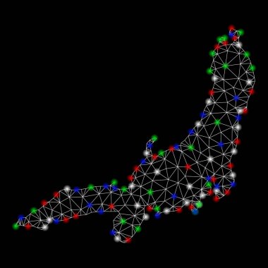 Parlama Spotlar ile parlak Mesh 2D Honshu Adası Haritası