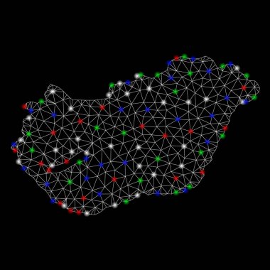 Parlama Spotlar ile parlak Mesh karkas Macaristan Haritası