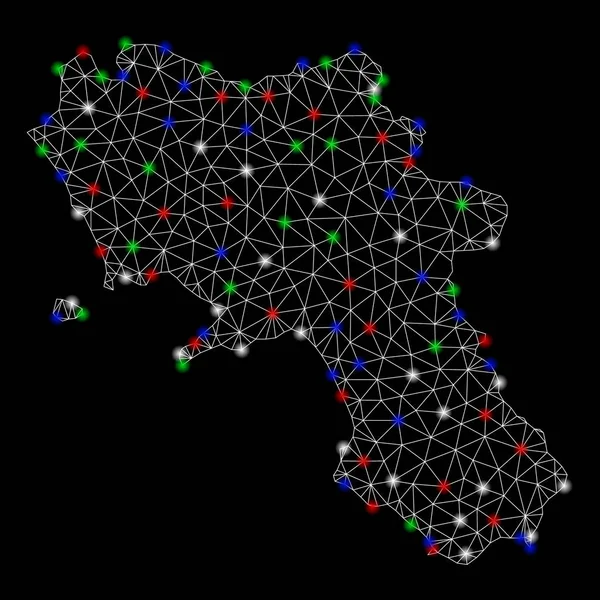 明亮的网状卡卡斯坎帕尼亚地区地图与耀斑点 — 图库矢量图片
