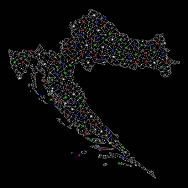 明亮的网状网络克罗地亚地图与闪存点 — 图库矢量图片