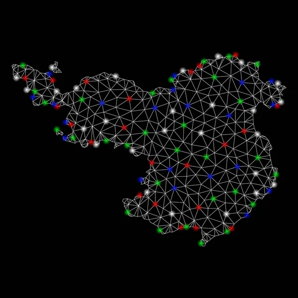 Red de malla brillante Mapa de la provincia de Gerona con puntos de llamarada — Archivo Imágenes Vectoriales
