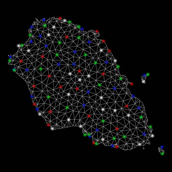 Parlak kafes tel çerçeve Graciosa Adası Haritası ile Işık spotları