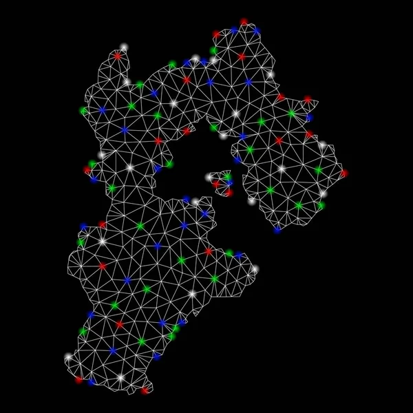 Marco de alambre de malla brillante Mapa de la provincia de Hebei con puntos de luz — Vector de stock