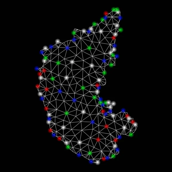 明るい網線フレームカルナータカ状態マップ (ライトスポット) — ストックベクタ