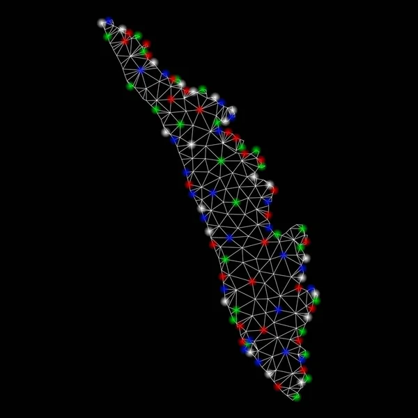 Malla Brillante 2D Kerala Mapa del Estado con Flash Spots — Vector de stock