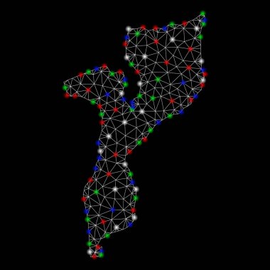 Parlak kafes ağ Mozambik harita ile Flash Spotlar