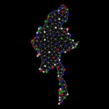 Parlak kafes tel çerçeve Myanmar harita ile Flash Spotlar