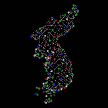 Parlak kafes ağ Kuzey ve Güney Kore harita flare Spotlar ile