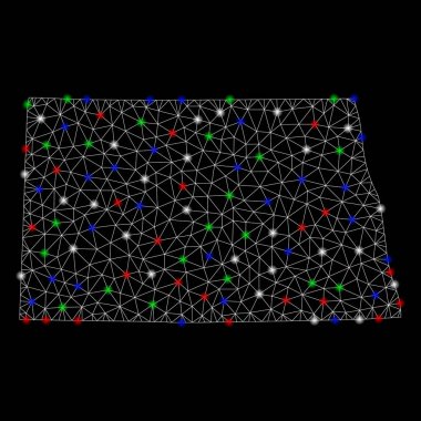 Parlak kafes tel çerçeve Kuzey Dakota devlet haritası ile Flash Spotlar